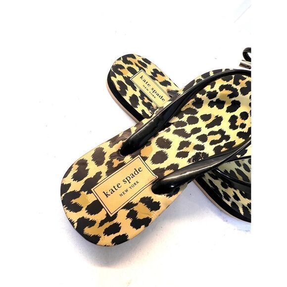 Kate Spade Nova Leopard Animal Print Flip Flop Green Black Sz 5 NWOT Designer - Picture 4 of 10